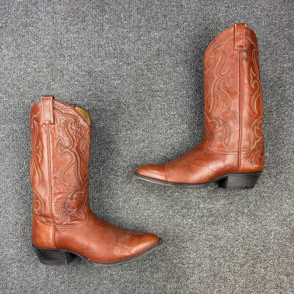 Vintage Tony Lama H6165 Cowboy Boots Men's 10 D Cognac Brown Leather Western USA - Picture 3 of 10